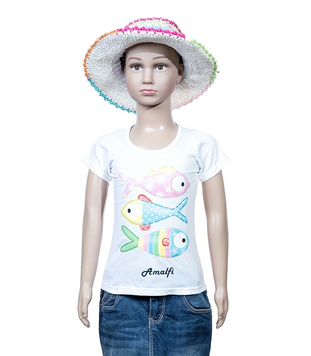 t shirt bimba lbianco pesci colorati